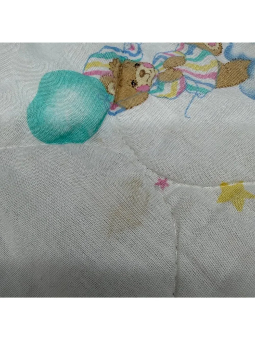 Vintage Baby Blanket Sleepy Teddy Bear 90s Quilted Pastel Bedding Brushcreek USA